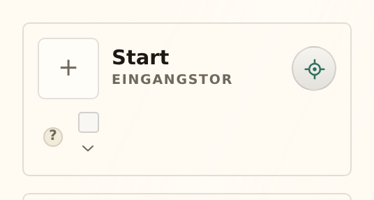 Die aufgeklappte Eingangskarte mit dem Markierungsblock, dem Regler Größe und der Feinabstimmung