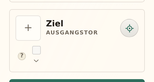 Die zugeklappte Ausgangskarte: Grafik, der Name Ziel über Ausgangstor, Positionieren und Anzeigen