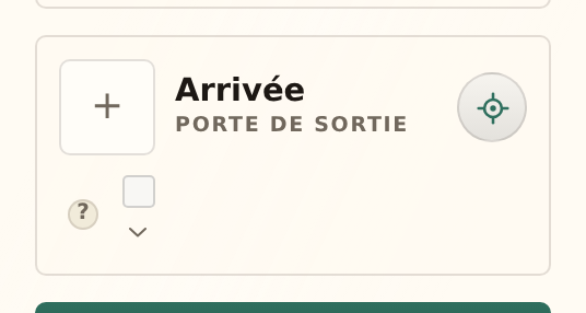 La fiche de sortie repliée : image, le nom Arrivée au-dessus de Porte de sortie, emplacement et afficher