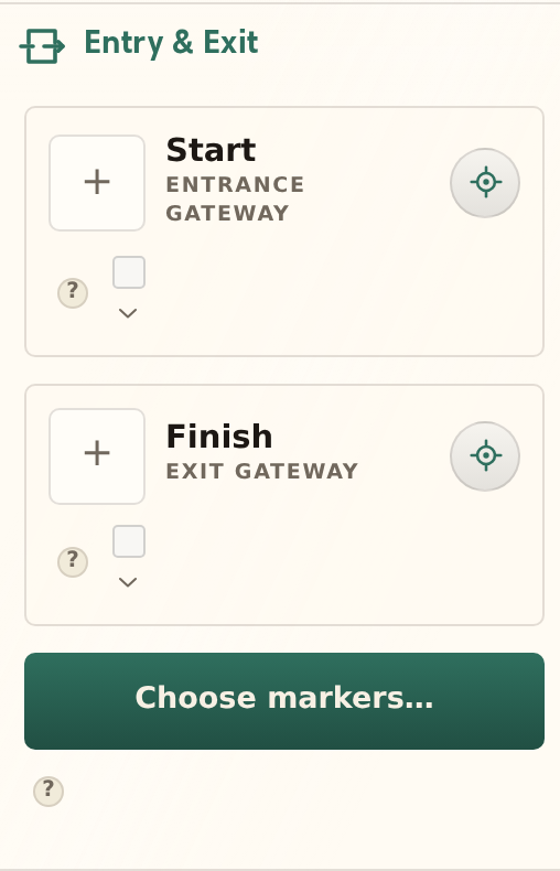 The Entry & Exit section with an entrance card and an exit card