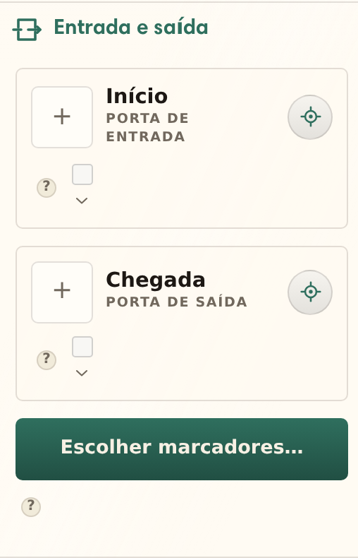 A seção Entrada e saída com um cartão de entrada e outro de saída