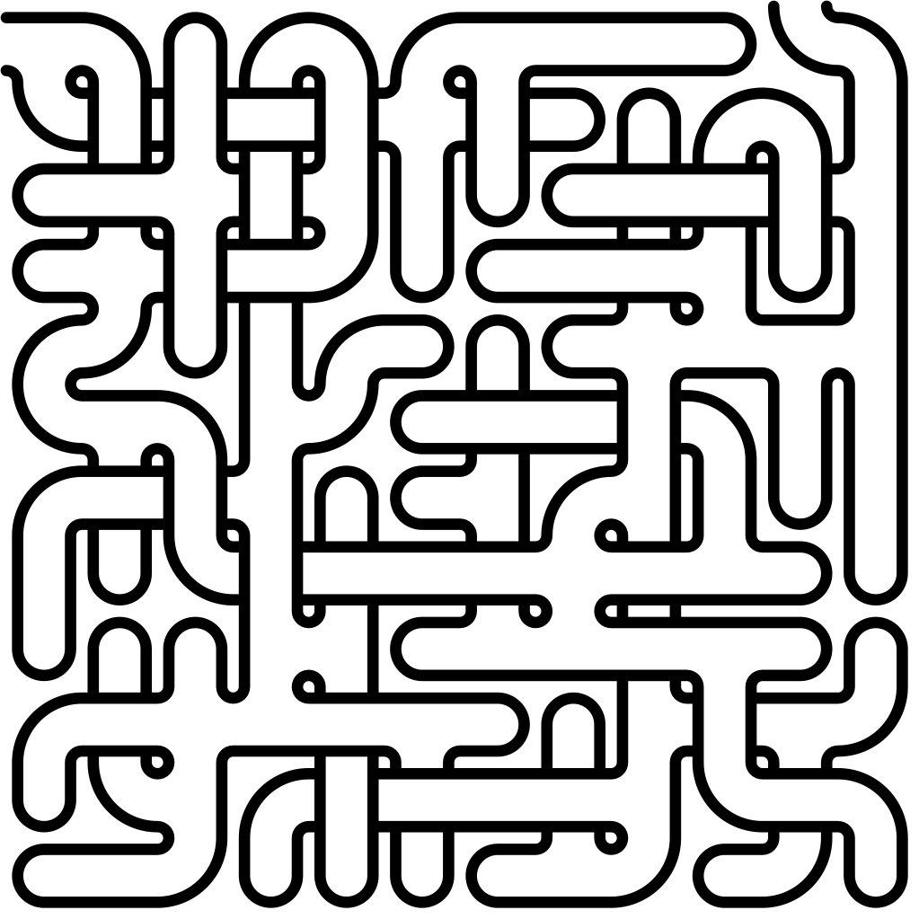 A square-grid maze: right-angled corridors on a regular grid of squares