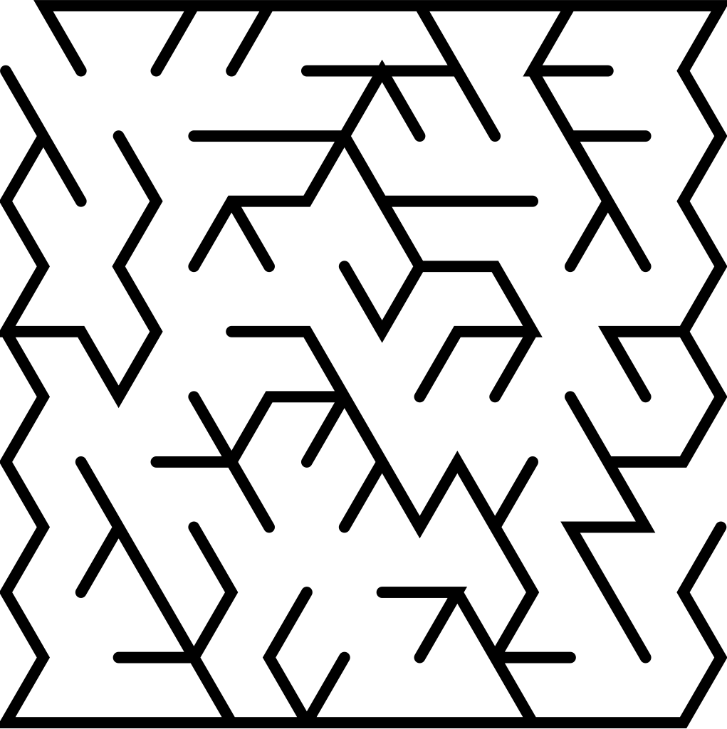 A triangle-grid maze: corridors running through alternating up and down triangles